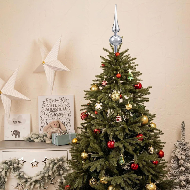 MEILIDA Hviezda na vrch stromu – sklenený, fúkaný, lesklý povrch, visiaci ozdobný prvok, karikatúrny tvar