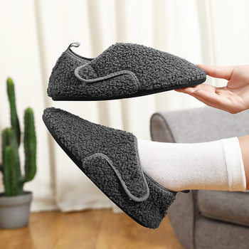 Uniszex téli meleg pamut papucs fleece bélés, csúszásmentes gumitalp és Velcro zárás