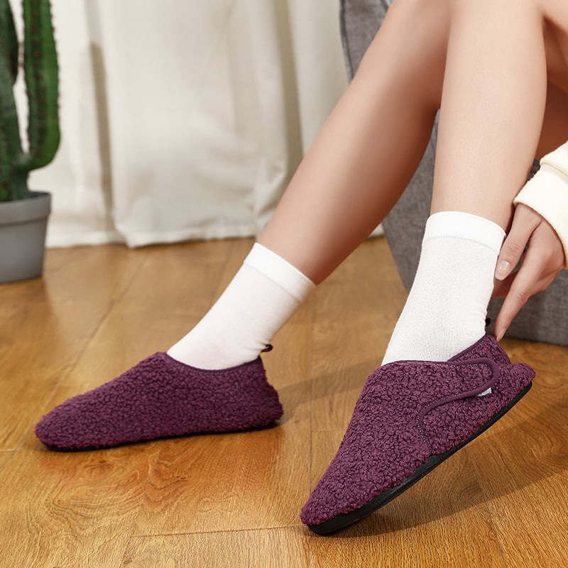 Uniszex téli meleg pamut papucs fleece bélés, csúszásmentes gumitalp és Velcro zárás