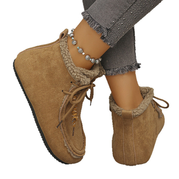 Дамски снегоботи с връзки, набук горна част, гумирана подметка, подплата от изкуствен пух, къс маншет