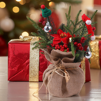 Vianočné stolné ozdoby v pastoraálnom štýle, hodvábne kvety, Ruth's Flower Shop, balenie Opp bag