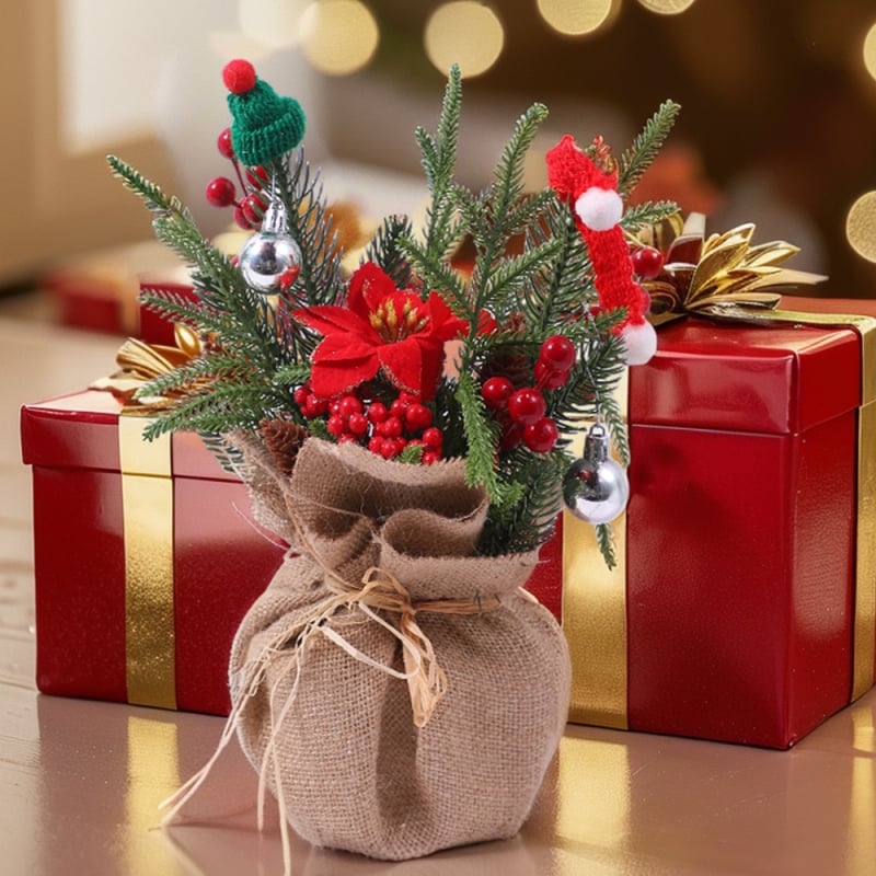 Vianočné stolné ozdoby v pastoraálnom štýle, hodvábne kvety, Ruth's Flower Shop, balenie Opp bag