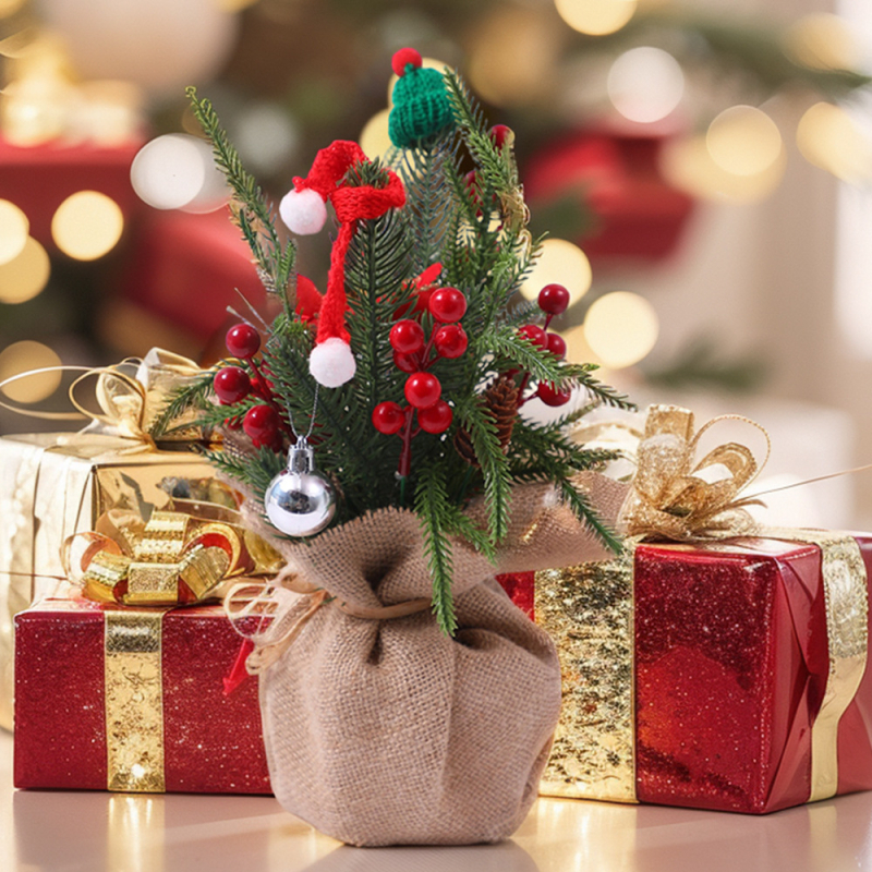 Vianočné stolné ozdoby v pastoraálnom štýle, hodvábne kvety, Ruth's Flower Shop, balenie Opp bag