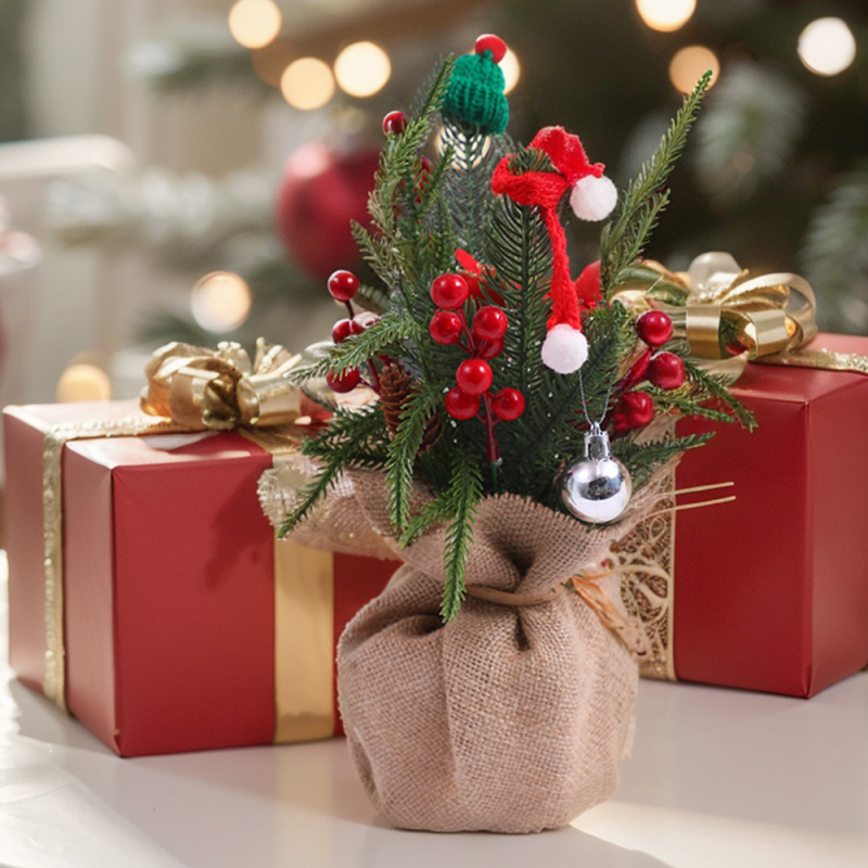 Vianočné stolné ozdoby v pastoraálnom štýle, hodvábne kvety, Ruth's Flower Shop, balenie Opp bag