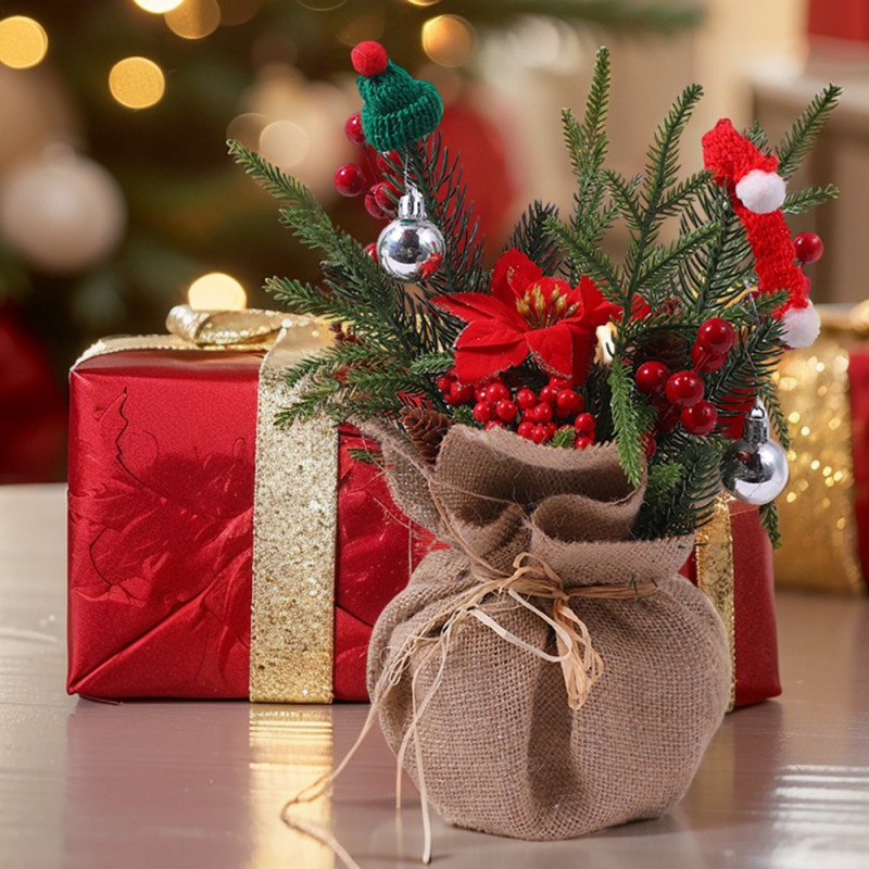 Vianočné stolné ozdoby v pastoraálnom štýle, hodvábne kvety, Ruth's Flower Shop, balenie Opp bag