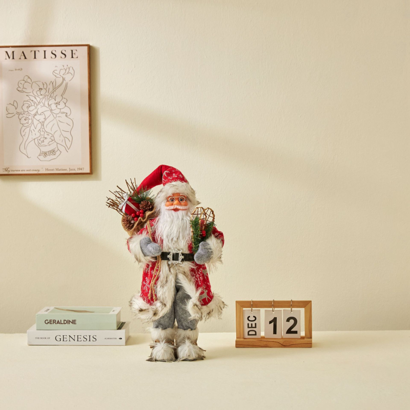 Karácsonyi díszek/babák: Mikulás és rénszarvas pulóveres baba, klasszikus stílus, műanyag és textil, Xinte'an márka