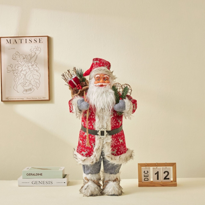 Karácsonyi díszek/babák: Mikulás és rénszarvas pulóveres baba, klasszikus stílus, műanyag és textil, Xinte'an márka