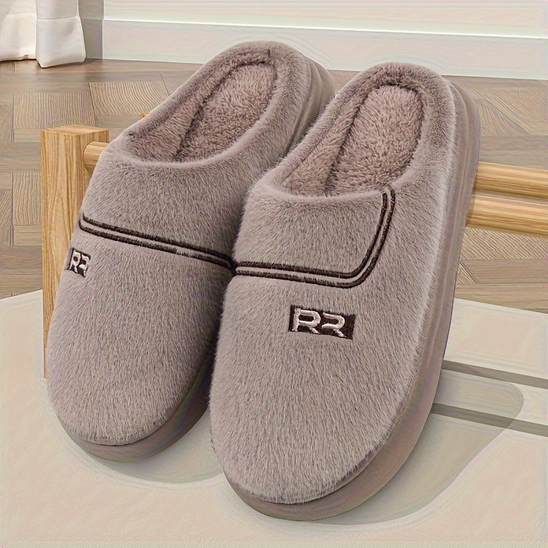 Мъжки топли пантофи от кравешки велур, плъзгащ се дизайн без връзки, TPR подметка, есенно-зимни, за възрастни мъже над 60