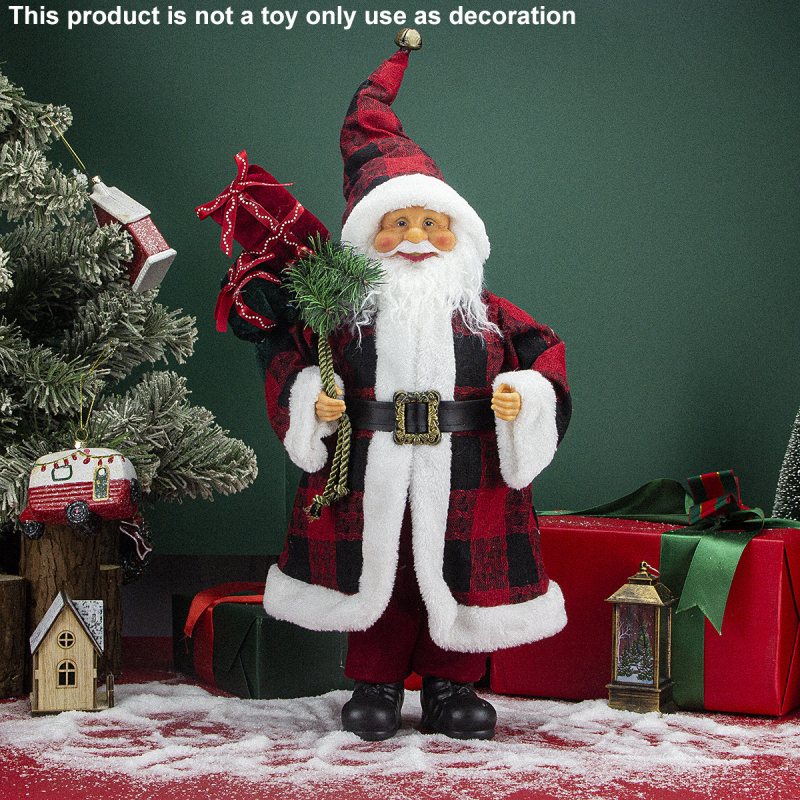 Álló Mikulás szobor, amerikai country stílus, műanyag és poliészter, Qianhong márka, karácsonyi dekoráció
