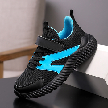 Uniszex gyermek futócipő légáteresztő hálós felsővel, könnyű EVA talppal, Velcro zár, csíkos mintázat