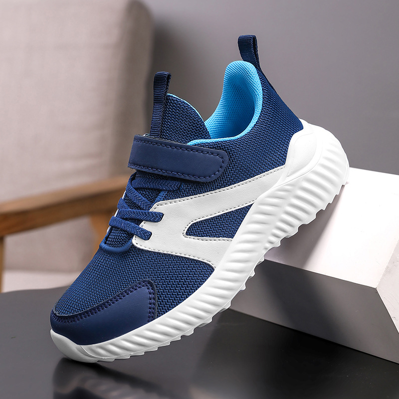 Uniszex gyermek futócipő légáteresztő hálós felsővel, könnyű EVA talppal, Velcro zár, csíkos mintázat