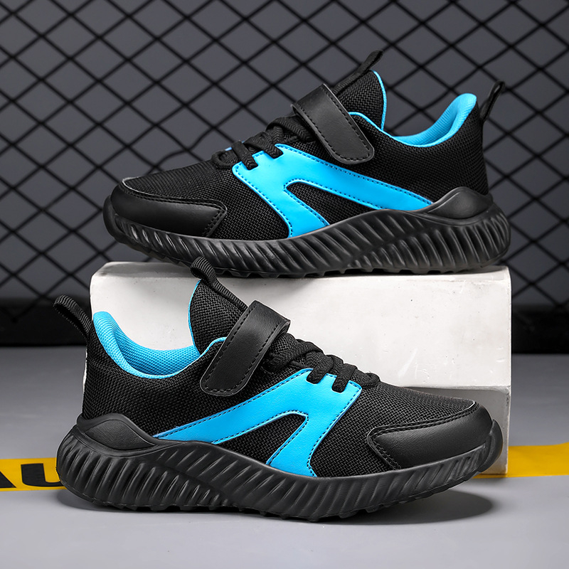 Uniszex gyermek futócipő légáteresztő hálós felsővel, könnyű EVA talppal, Velcro zár, csíkos mintázat