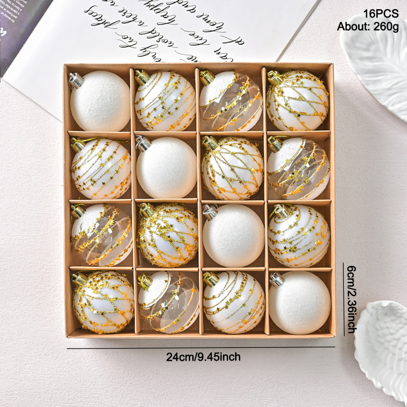 Műanyag karácsonyi díszgömbök készlete, modern minimalista stílusban, félig kézi és félig mechanikus kivitel