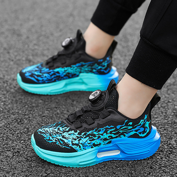 Fiúknak szóló futócipők – légáteresztő PU+háló felsőrész, MD talp, csíkos minta, forgó csattal záródó