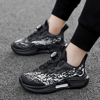 Fiúknak szóló futócipők – légáteresztő PU+háló felsőrész, MD talp, csíkos minta, forgó csattal záródó