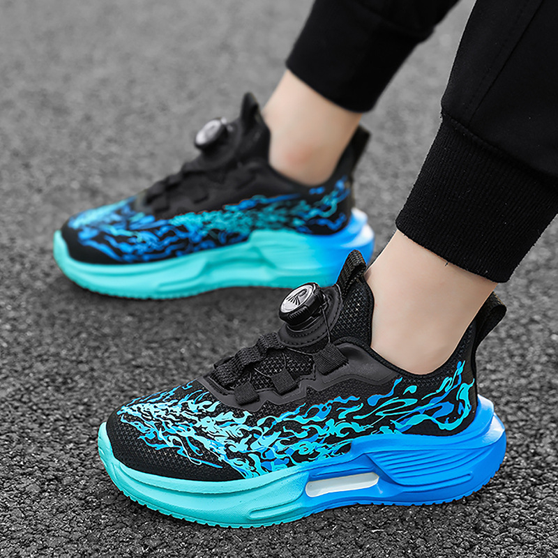 Fiúknak szóló futócipők – légáteresztő PU+háló felsőrész, MD talp, csíkos minta, forgó csattal záródó