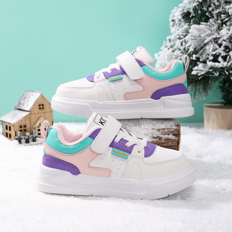 Téli gyerek sportcipő, könnyű, műbőr felsőrész kockás mintával, MD talp, tépőzár