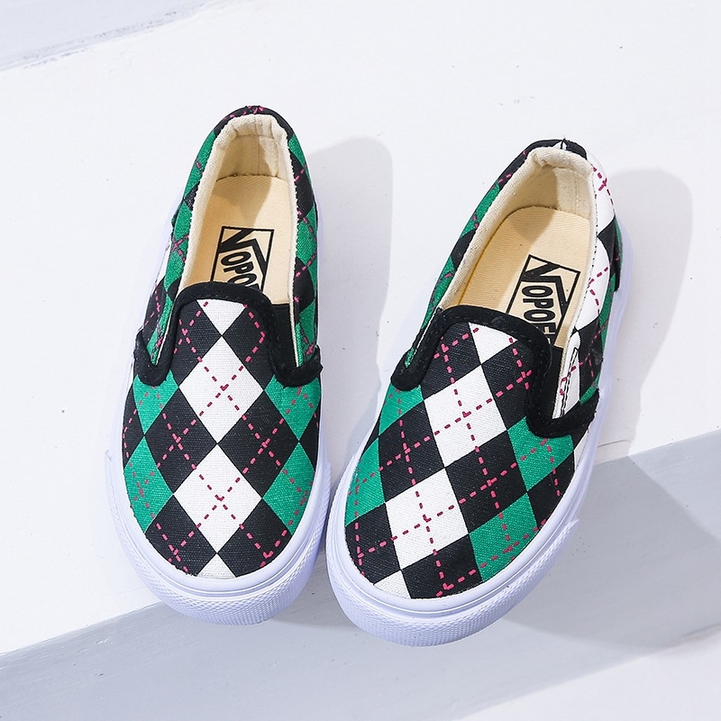 Detské plátenné tenisky s nízkym profilom, plátený materiál, gumová podrážka, kockovaný vzor, textilná vložka