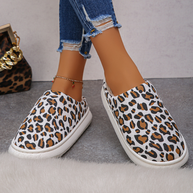 Spausdintos pūkuotos šlepetės su medvilnine įdėklu, guma putų padas, apvalus pirštas — laisvalaikio namų šlepetės žiemai