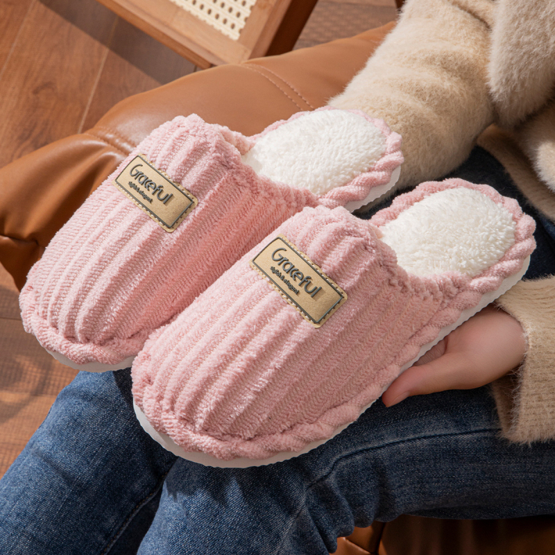 Uniszex téli beltéri papucs pamutból, belső használatra, csíkos mintázat, textile felsőrész, EVA talp, csúszásmentes, meleg, toe-cap védelemmel