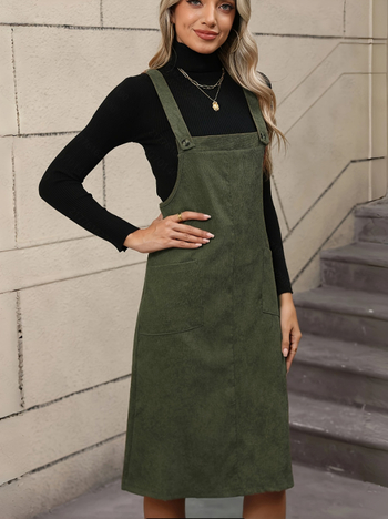 Corduroy anyagú ruha, pántos és elegáns stílus, középhosszú, lógó gallér