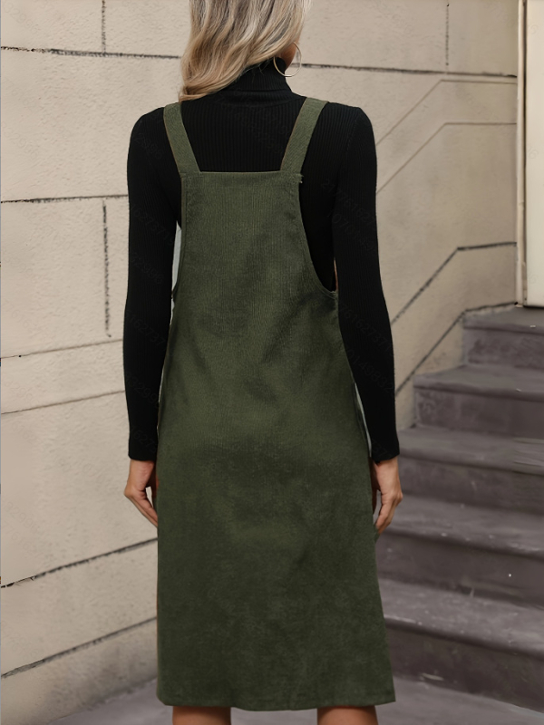 Corduroy anyagú ruha, pántos és elegáns stílus, középhosszú, lógó gallér