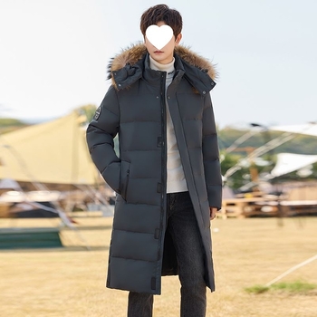 Pánska dlhá zimná bunda s kapucňou, teplá a hrubá, 100% kačacie perie, 550 Fill Power