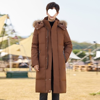 Pánska dlhá zimná bunda s kapucňou, teplá a hrubá, 100% kačacie perie, 550 Fill Power