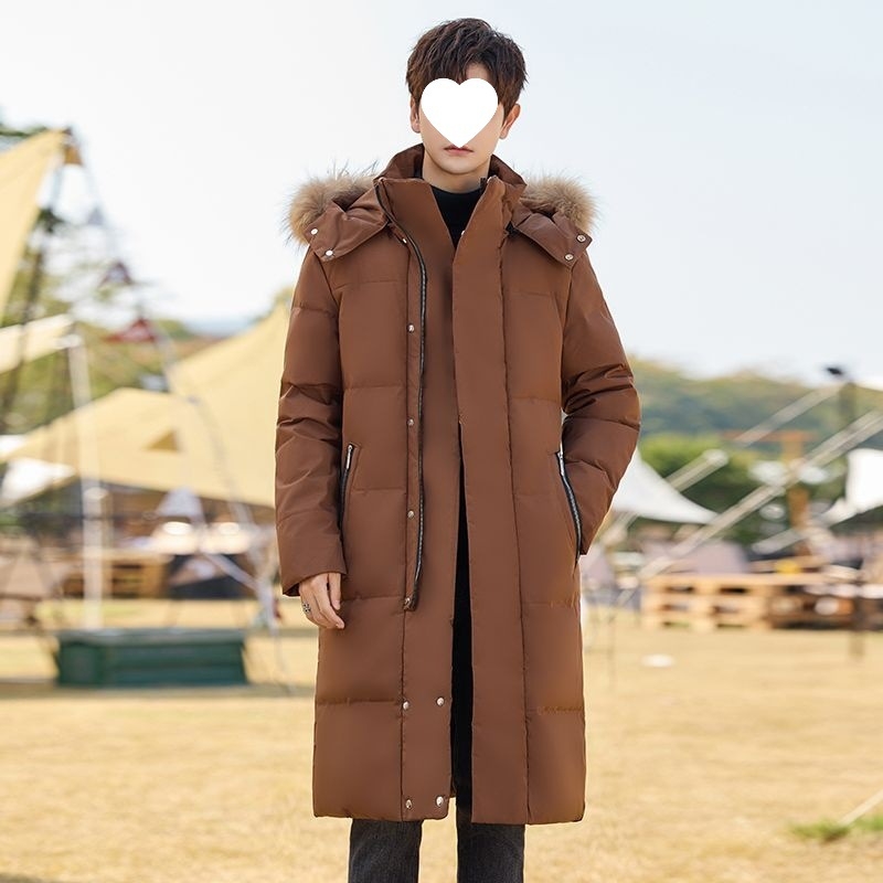 Pánska dlhá zimná bunda s kapucňou, teplá a hrubá, 100% kačacie perie, 550 Fill Power