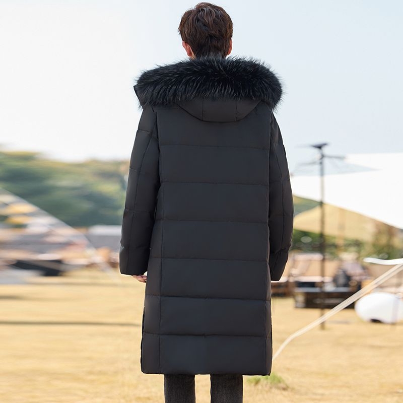 Pánska dlhá zimná bunda s kapucňou, teplá a hrubá, 100% kačacie perie, 550 Fill Power