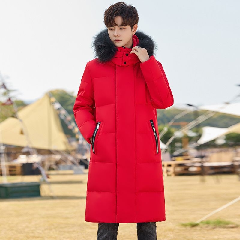 Pánska dlhá zimná bunda s kapucňou, teplá a hrubá, 100% kačacie perie, 550 Fill Power