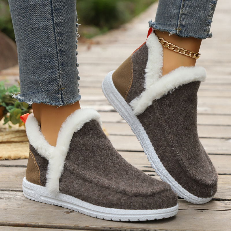 Женски зимни обувки за сняг: висока горна част, модел с блоков дизайн, кръгла носка, текстилна стелка, пластмасова подметка, pull-on закопчаване, подходящи за зима, есен и пролет