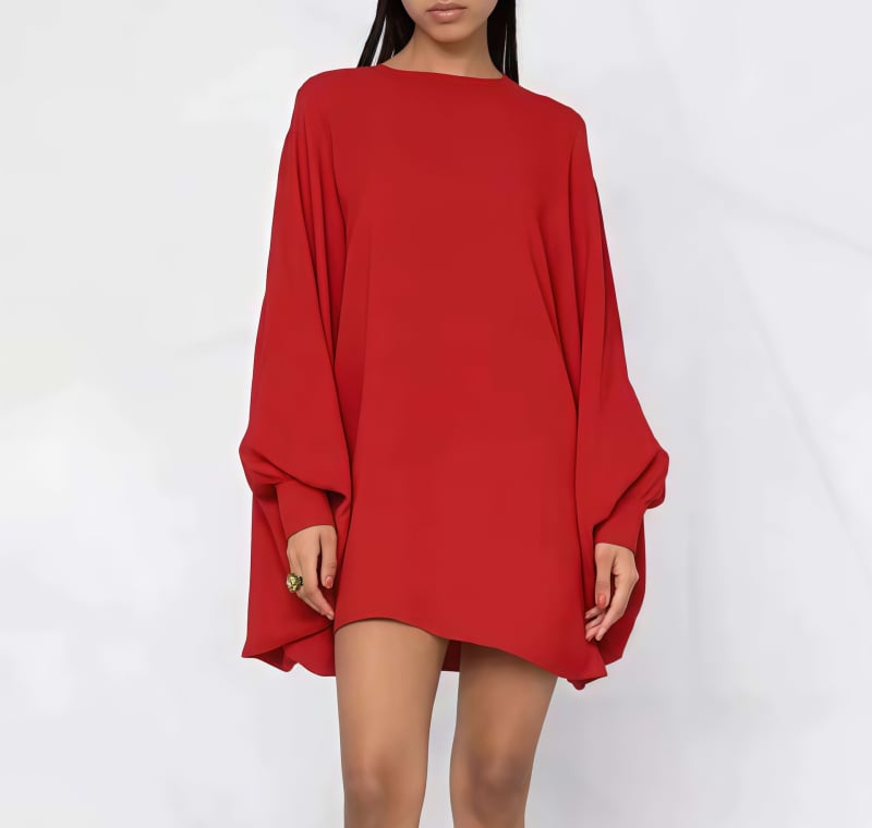 Ženska haljina Milk Silk, jednoslojni kroj, okrugli izrez, dugi rukavi, široka struka, 90–95% Mulberry silk