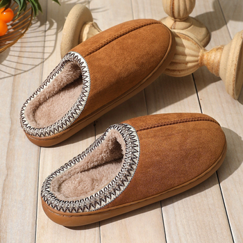 Papucs – textil felső rész, velúr bélés, TPR talp, slip-on zárás, otthoni használatra