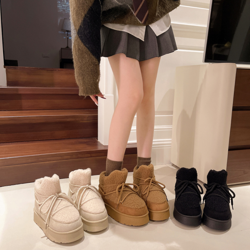 Зимни памучни ботуши с набук горна част, подплатени с флис, гумена подметка, нисък връх, обуване без връзки