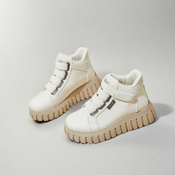 Дамски високи маратонки с лепенка Velcro и дебел под за повдигане на височината, PU горнище, мрежеста подплата, есен 2024