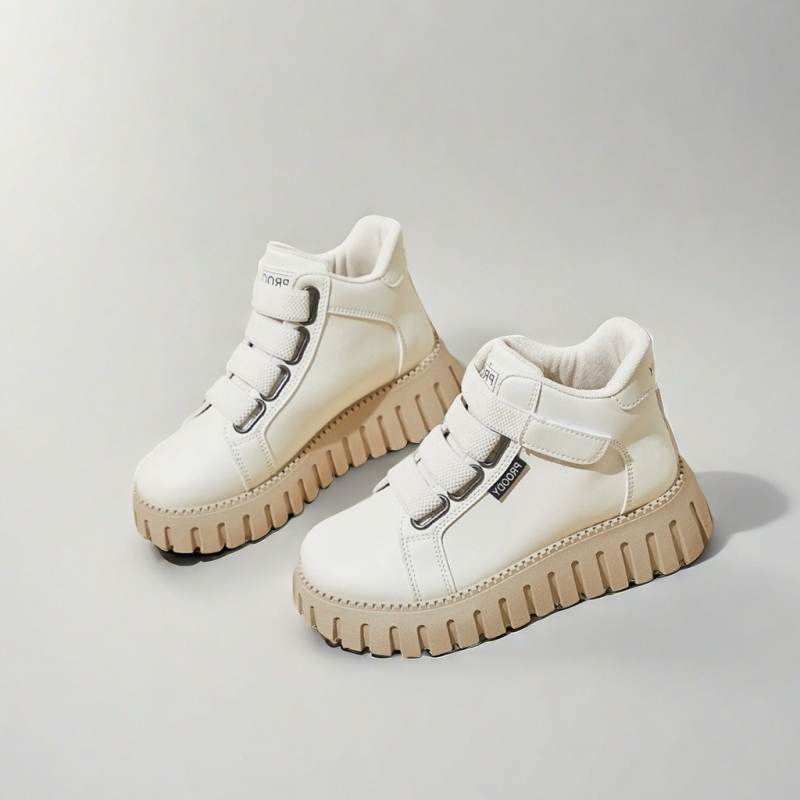 Дамски високи маратонки с лепенка Velcro и дебел под за повдигане на височината, PU горнище, мрежеста подплата, есен 2024