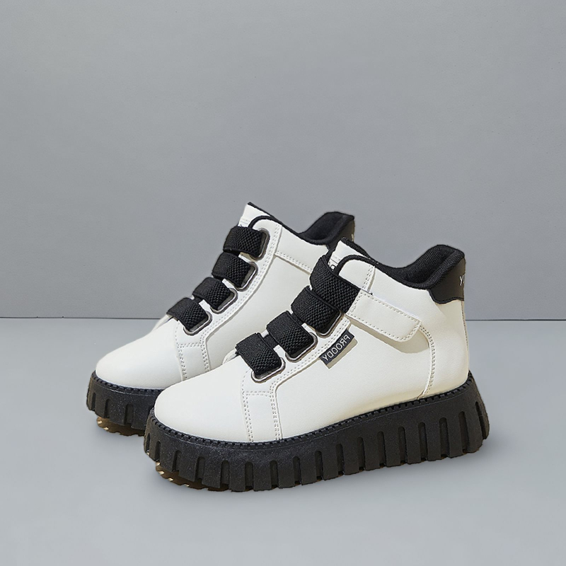 Дамски високи маратонки с лепенка Velcro и дебел под за повдигане на височината, PU горнище, мрежеста подплата, есен 2024