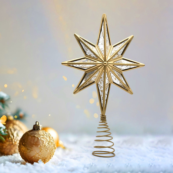 Kovácsoltvas karácsonyfa csúcsára illő csillag, dekoráció fém rugó tervezéssel