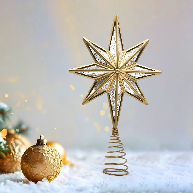Kovácsoltvas karácsonyfa csúcsára illő csillag, dekoráció fém rugó tervezéssel