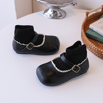 Sock Boots za djevojčice, britanski stil, mikrokoža + tkanina, jesen, uzrast 7–12 godina