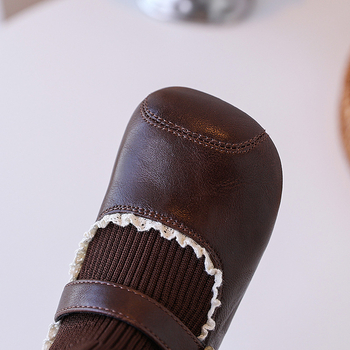Sock Boots za djevojčice, britanski stil, mikrokoža + tkanina, jesen, uzrast 7–12 godina