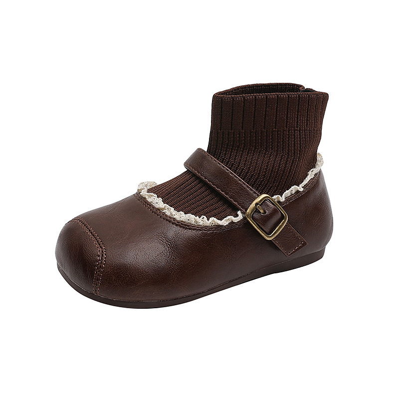 Sock Boots za djevojčice, britanski stil, mikrokoža + tkanina, jesen, uzrast 7–12 godina