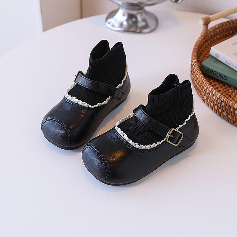 Sock Boots za djevojčice, britanski stil, mikrokoža + tkanina, jesen, uzrast 7–12 godina