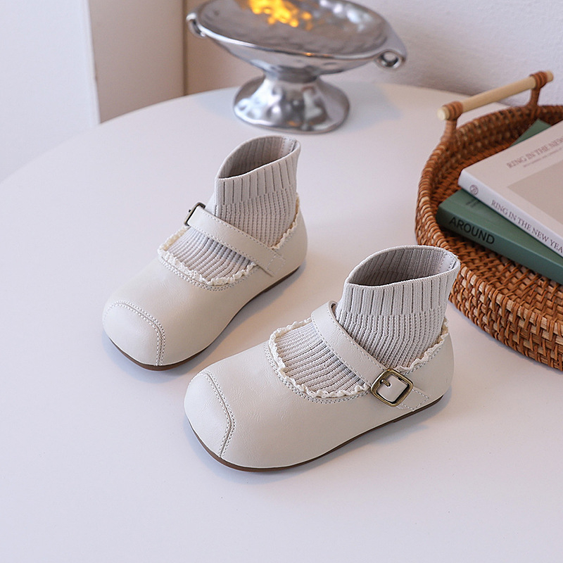 Sock Boots za djevojčice, britanski stil, mikrokoža + tkanina, jesen, uzrast 7–12 godina