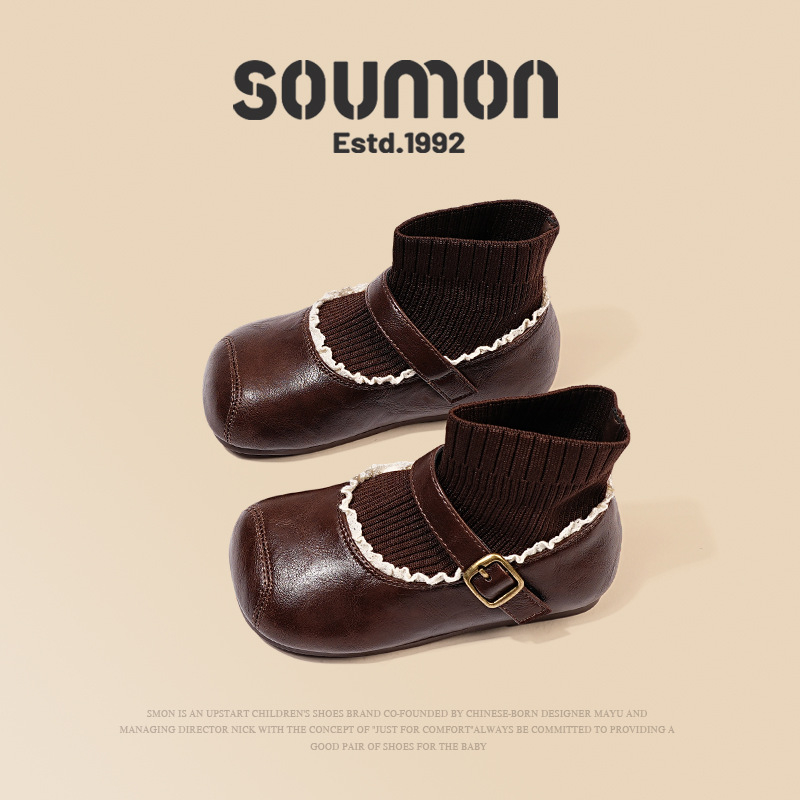 Sock Boots za djevojčice, britanski stil, mikrokoža + tkanina, jesen, uzrast 7–12 godina