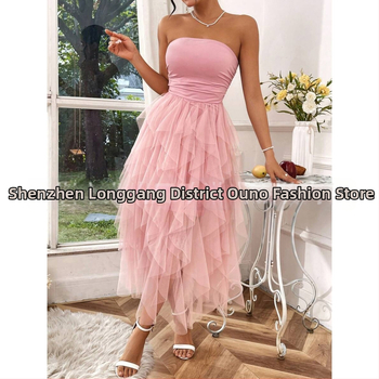 Õhtukleit rihmadeta, varrukateta, kõrge talje, võrguvöö, polüesterkangas