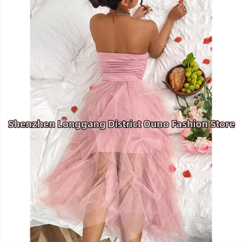 Õhtukleit rihmadeta, varrukateta, kõrge talje, võrguvöö, polüesterkangas