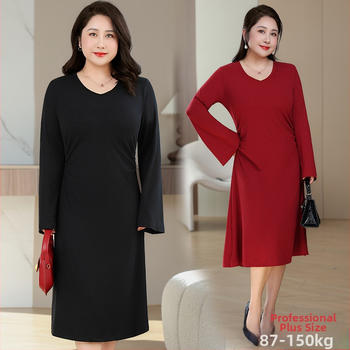 Francia kötött hosszú ujjú ruha V-nyakkal, pamut-elasztán keverék, pliszírozott midi hosszú szoknya