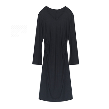 Francia kötött hosszú ujjú ruha V-nyakkal, pamut-elasztán keverék, pliszírozott midi hosszú szoknya